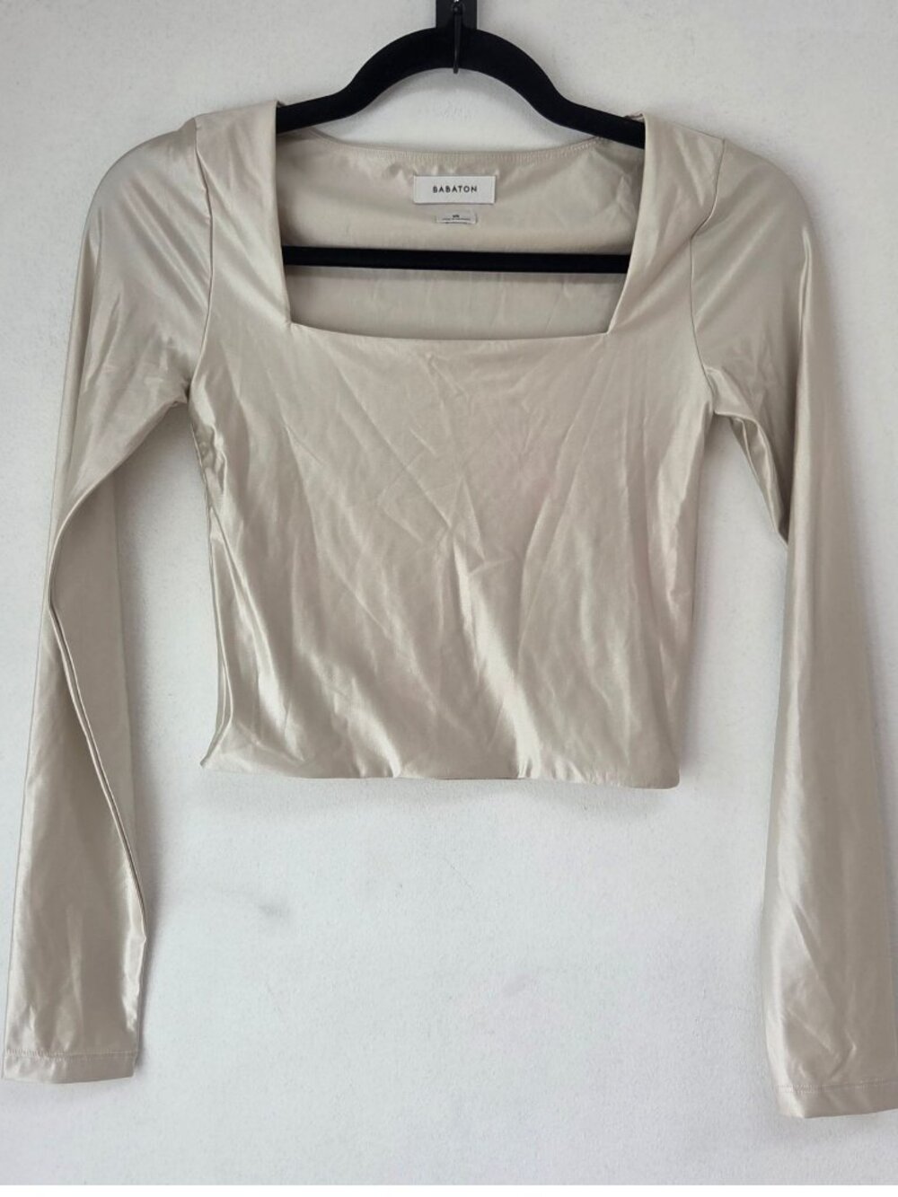 Babaton Aritzia Champagne Square Neck Blouse Top Cropped Women's XS